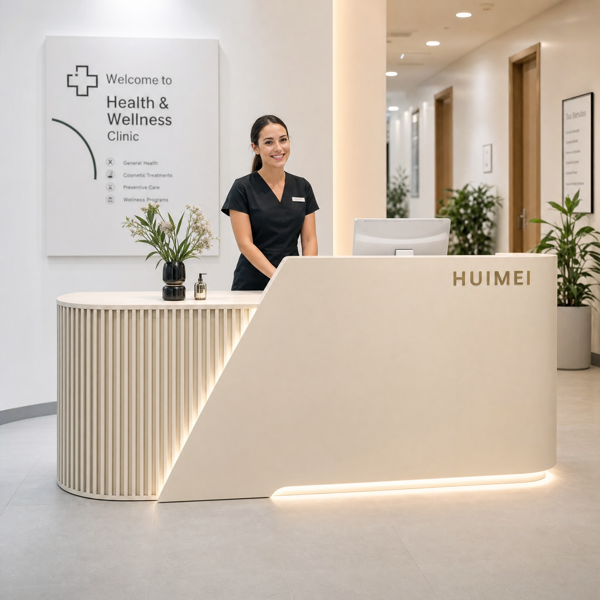 Modern reception desk with led light Beige front desk counter For salon spa beauty office