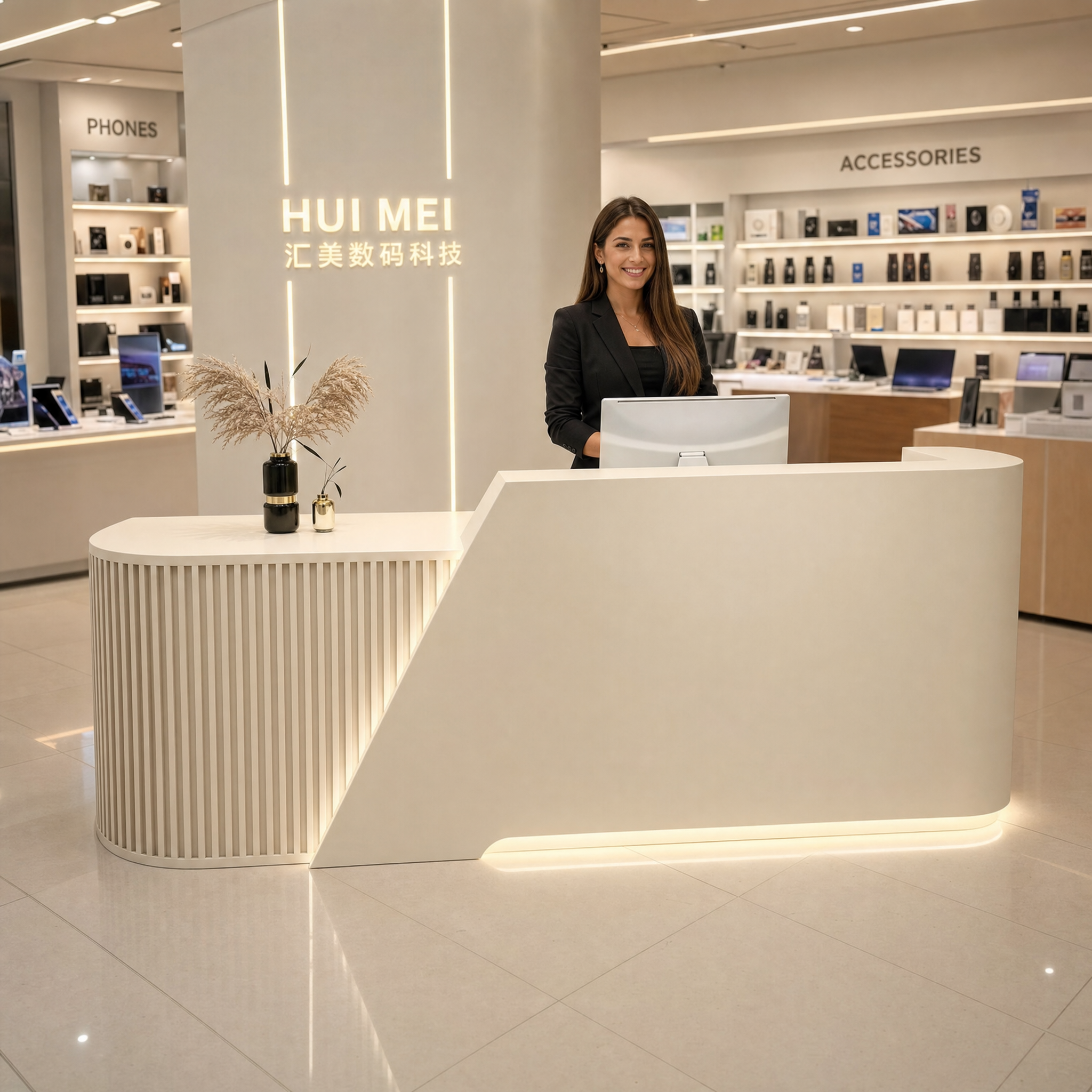 Modern reception desk with led light Beige front desk counter For salon spa beauty office
