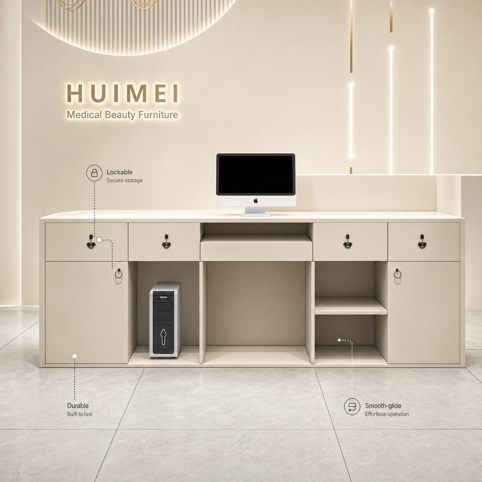 Modern reception desk with led light Beige front desk counter For salon spa beauty office