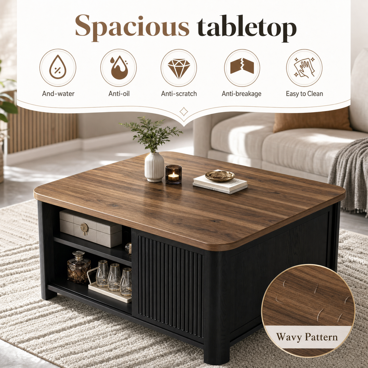 Modern coffee table with hidden storage Lift top wood coffee table For living room apartment decor